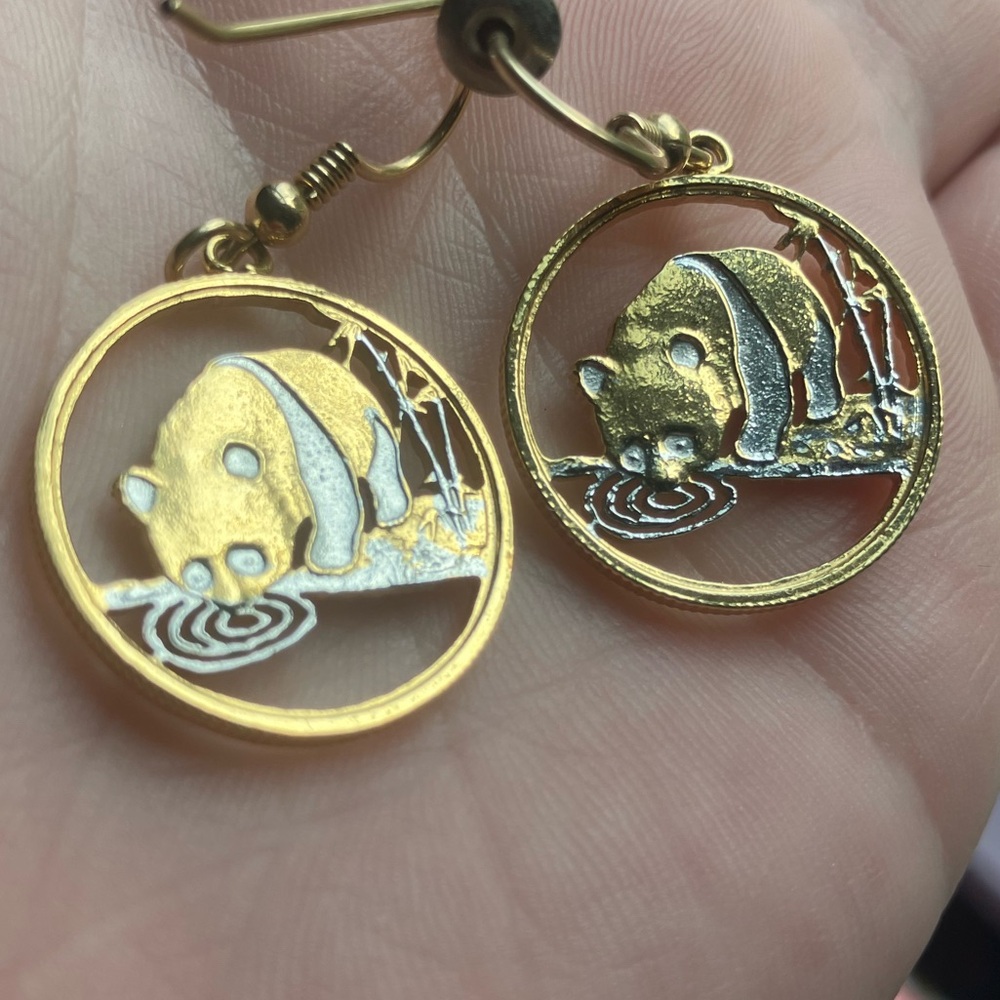 Gold Chinese Panda Coin Earrings